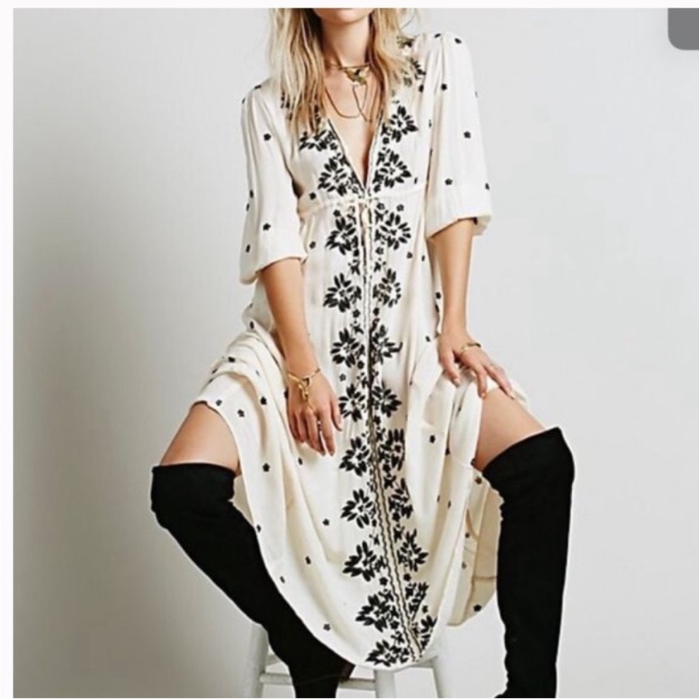 Free People Embroidered Fable Midi Dress
